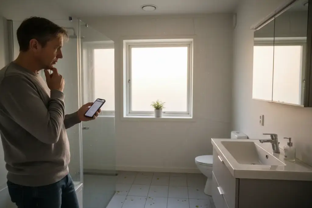 Badrum där silikonfogen behöver bytas i stället för full renovering