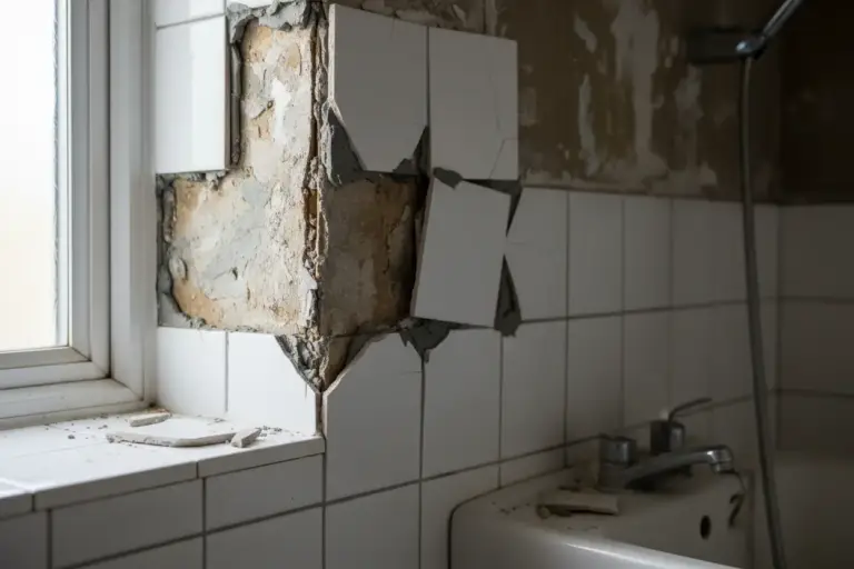 Kakelplatta som släppt från vägg